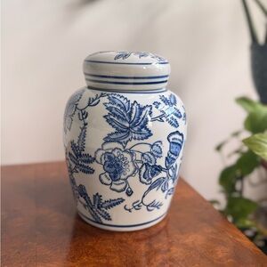 Blue and White Floral Ceramic Jar